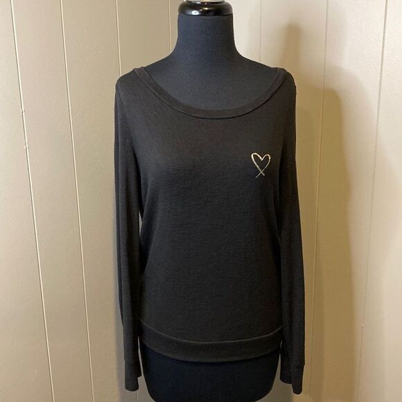 Victoria’s Secret Extra Small Black Long Sleeve Round Neck Foil Heart - Picture 1 of 7